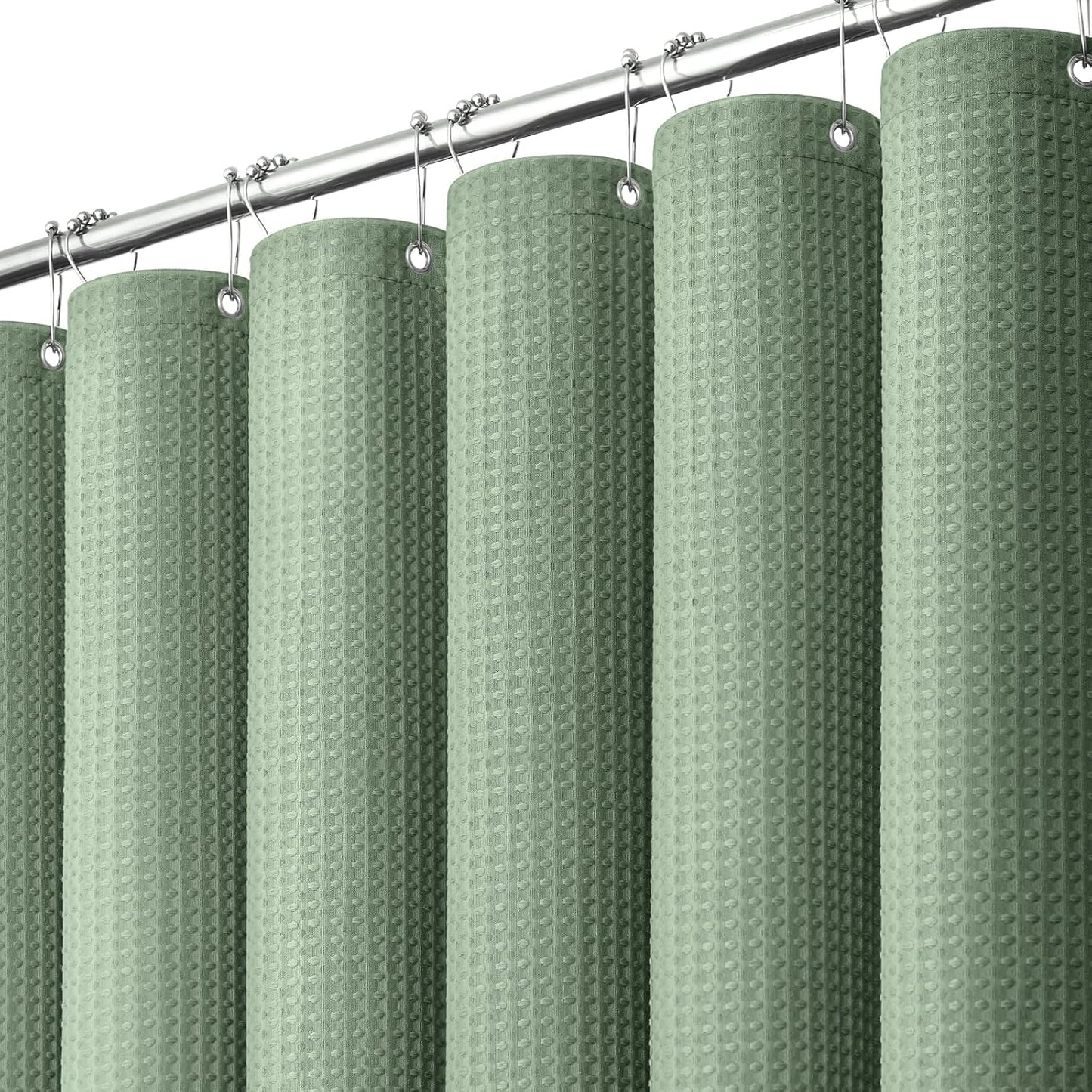 Waffle Shower Curtain 256 GSM Heavy Duty Fabric 72"x72" Dark Green | Thick Textured Cloth, Weighted Hem, Water Repellent Washable, Hotel Luxury Polyester Shower Curtain Set for Bathroom 12 Hooks