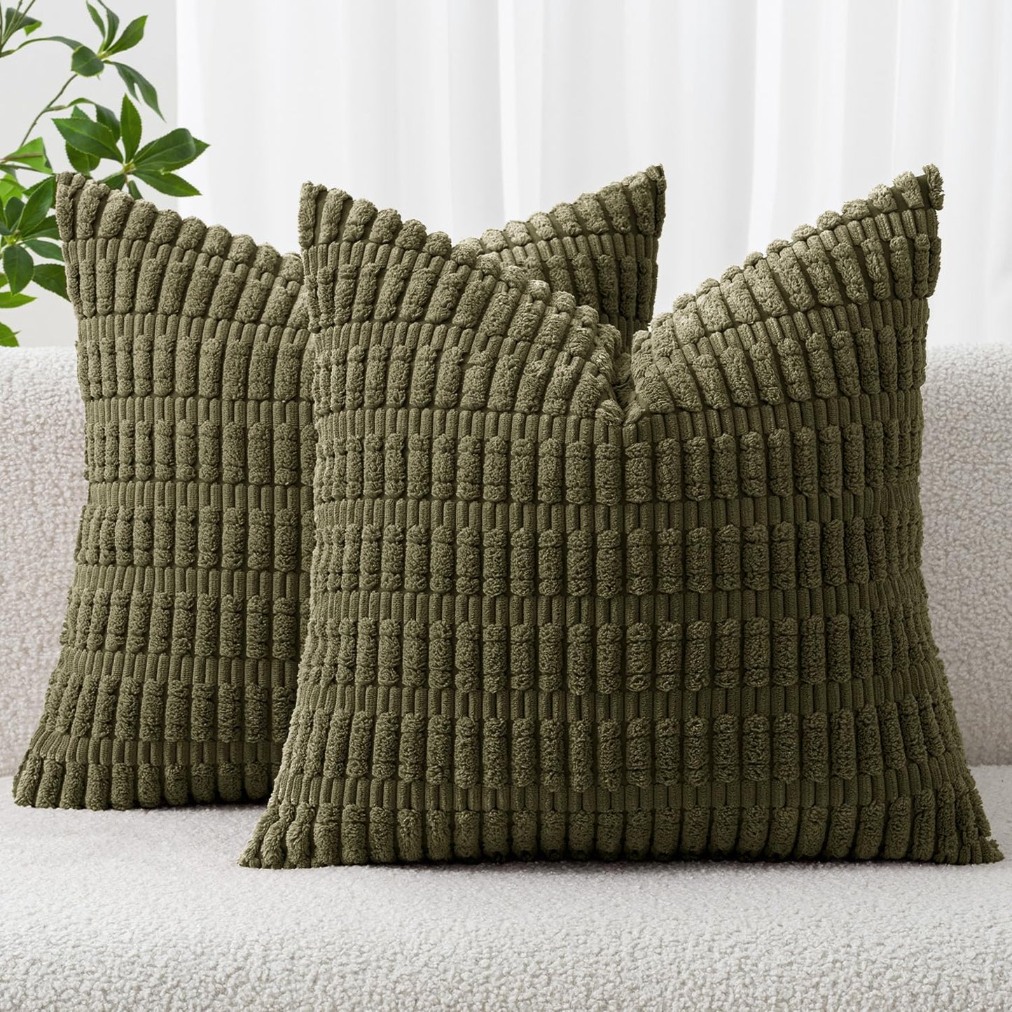MIULEE Corduroy Decorative Throw Pillow Covers 18x18 Aqua Green Pack of 2 | Soft Boho Striped Pillow Covers Modern Farmhouse Home Decor For Sofa Living Room Couch Bed