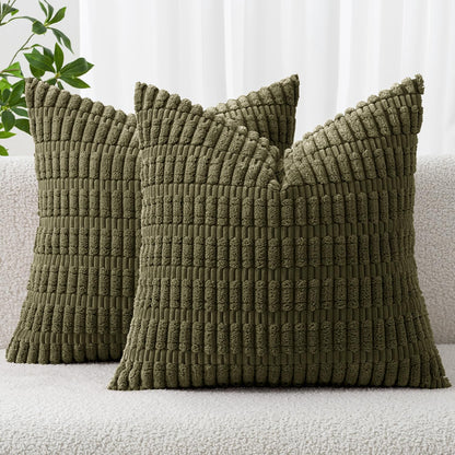 MIULEE Corduroy Decorative Throw Pillow Covers 18x18 Aqua Green Pack of 2 | Soft Boho Striped Pillow Covers Modern Farmhouse Home Decor For Sofa Living Room Couch Bed