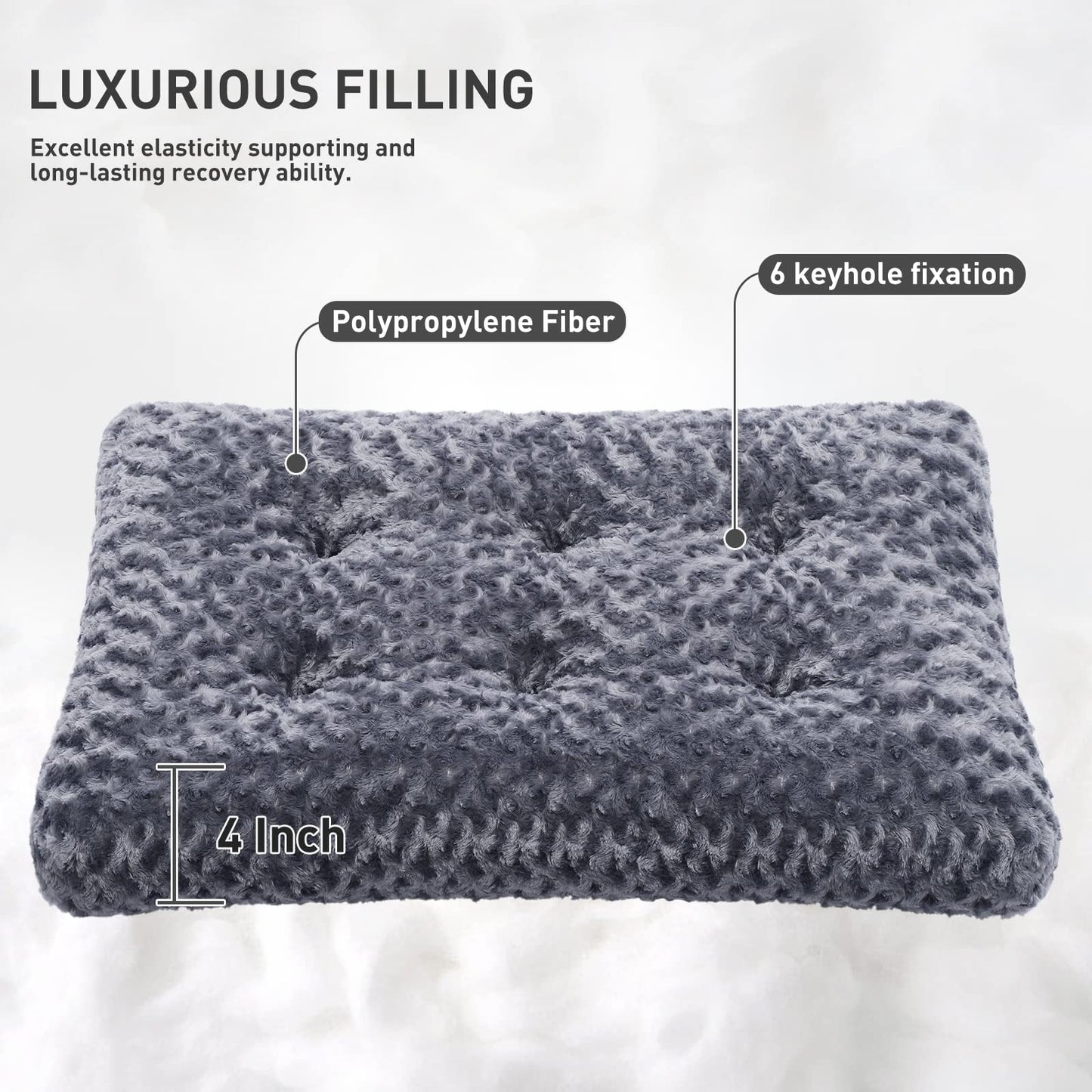 KSIIA Washable Dog Bed Medium Size Dog Crate Bed Plush Pet Mat 35"x23" Gray | Deluxe Plush Comfy Kennel Pad, Anti-Slip Bottom,Deep Sleeping Mat for Medium Dogs,Machine Washable for Easy Cleaning