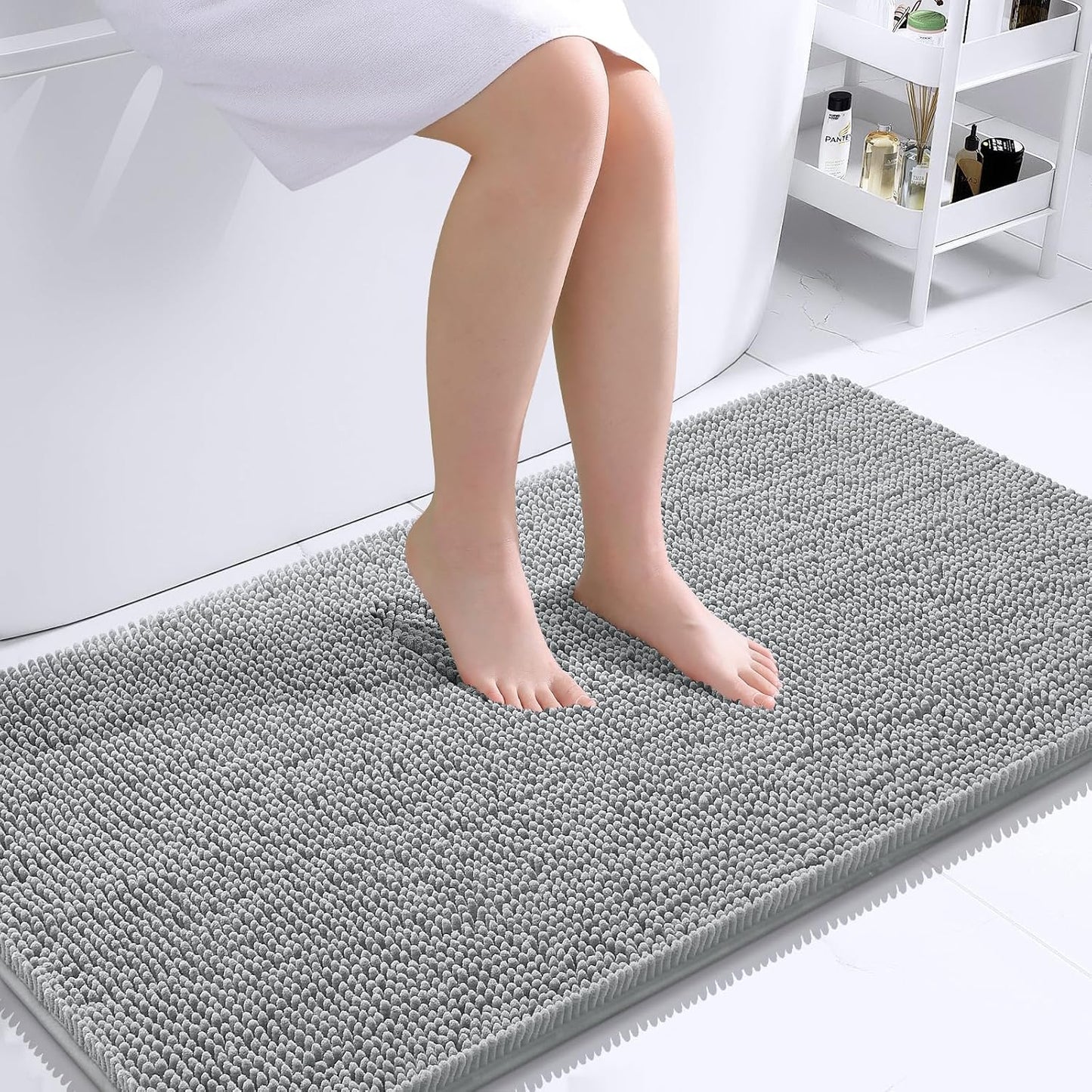 OLANLY Bathroom Rugs 30x20, Extra Soft Absorbent Chenille Bath Rugs | Grey, Quick-Drying Rubber Backing, Machine Washable Bath Mat for Bathroom Floor, Tub and Shower, Home Decor Accessories