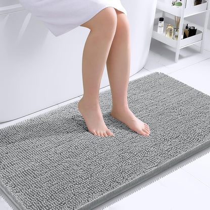 OLANLY Bathroom Rugs 30x20, Extra Soft Absorbent Chenille Bath Rugs | Grey, Quick-Drying Rubber Backing, Machine Washable Bath Mat for Bathroom Floor, Tub and Shower, Home Decor Accessories