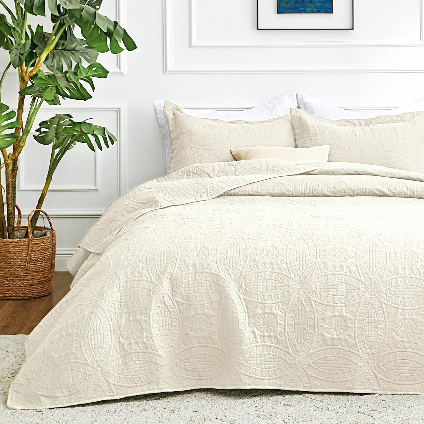 Love's cabin Quilts for Queen Bed Blue Bedspreads - Soft Bed Summer Lightweight Bedspread Comforter - Modern Style Coin Pattern Coverlet for All Season - 3 Pieces (1 Quilt, 2 Pillow Shams)