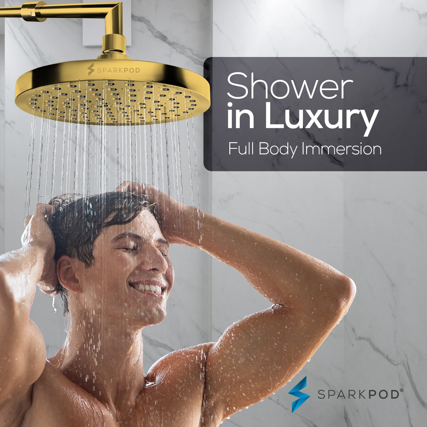 SparkPod Rain Shower Head, 6 Inch Round, Luxury Polished Chrome Finish | High Pressure Shower Heads, 90 Nozzles, Adjustable Showerhead, No Tools Needed, Universal Connection