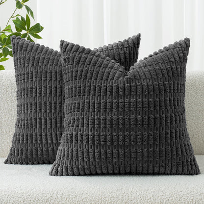 MIULEE Corduroy Decorative Throw Pillow Covers 18x18 Aqua Green Pack of 2 | Soft Boho Striped Pillow Covers Modern Farmhouse Home Decor For Sofa Living Room Couch Bed
