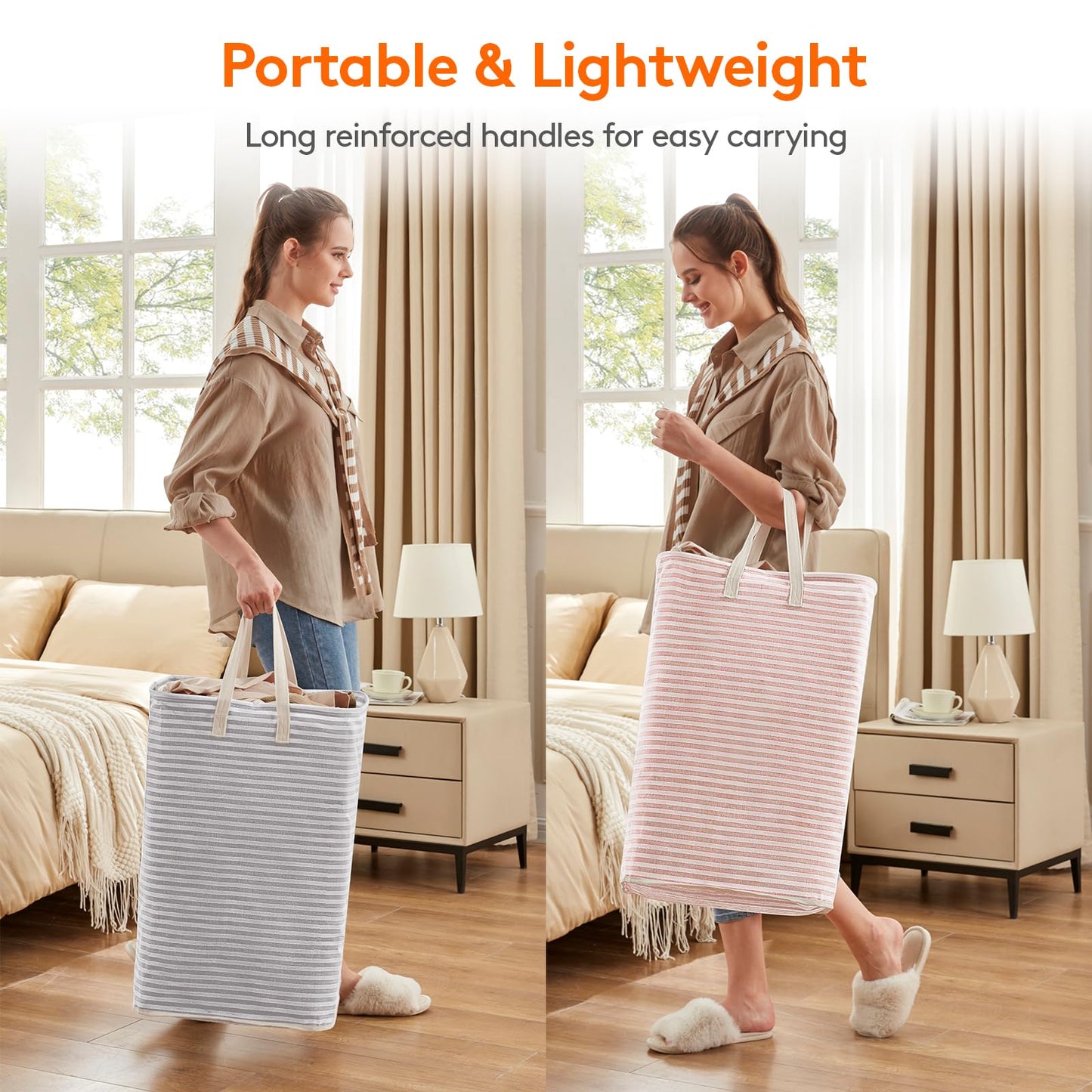 Lifewit 2 Pack Laundry Basket 80L Each, Collapsible Clothes Hamper with Reinforced Handles, Freestanding Waterproof Design for Bedroom and Laundry Room, Grey 160L Total