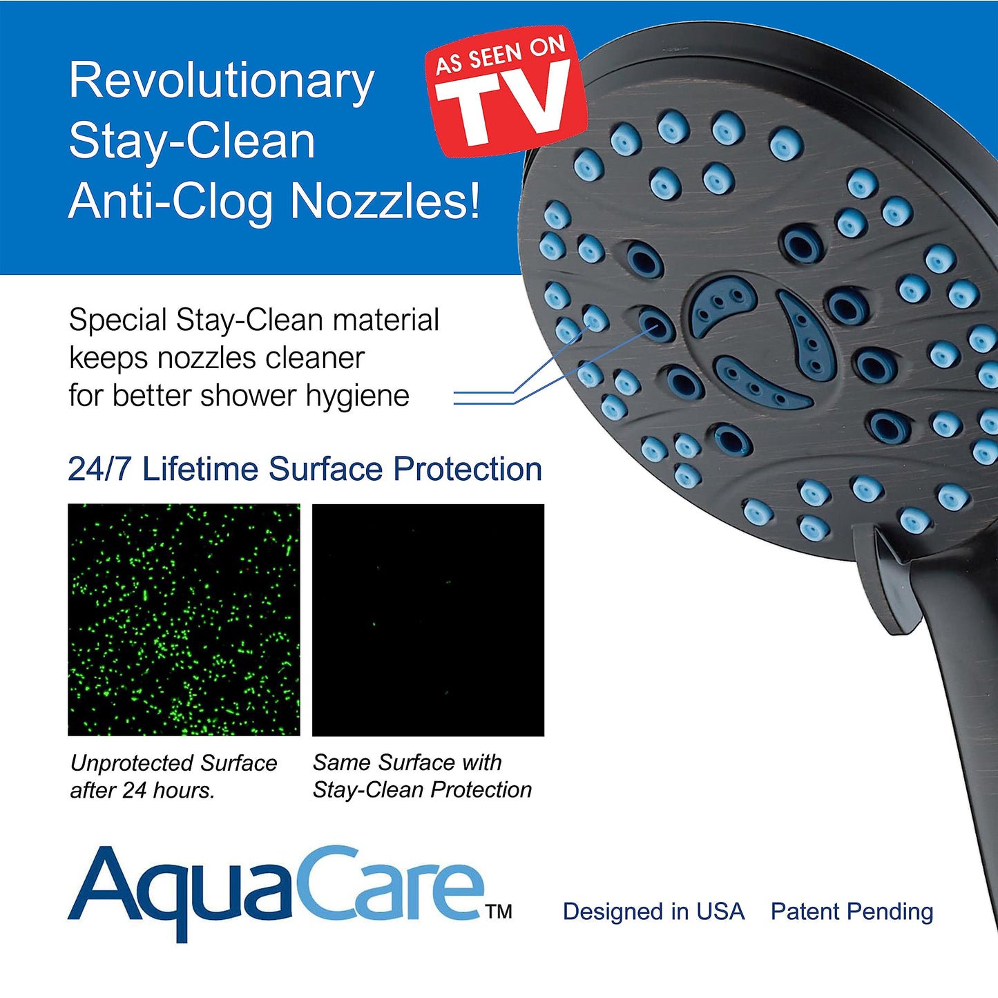 AquaCare 8-mode High Pressure Handheld Shower Head with 2-mode Power Wash | Stay Clean Nozzles, Dual Power Wash for Tub, Tile & Pets, Long 6 ft. Stainless Steel Hose, Wall & Overhead Brackets / Chrome