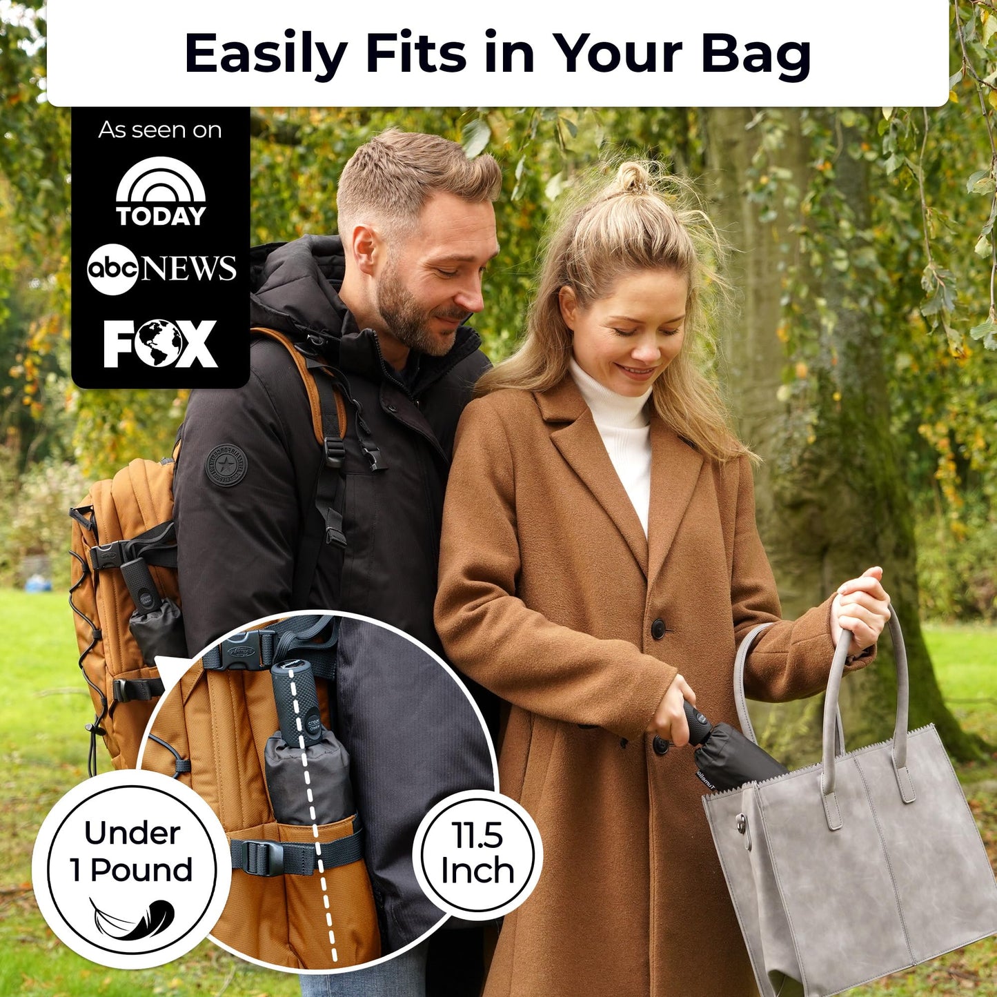 Strongest Windproof Travel Umbrella (Compact, 100MPH Wind-Tested), Light, Portable, One-Handed Use, Automatic Folding Rain Umbrella, Durable, Premium Grip, Fits Car & Backpack