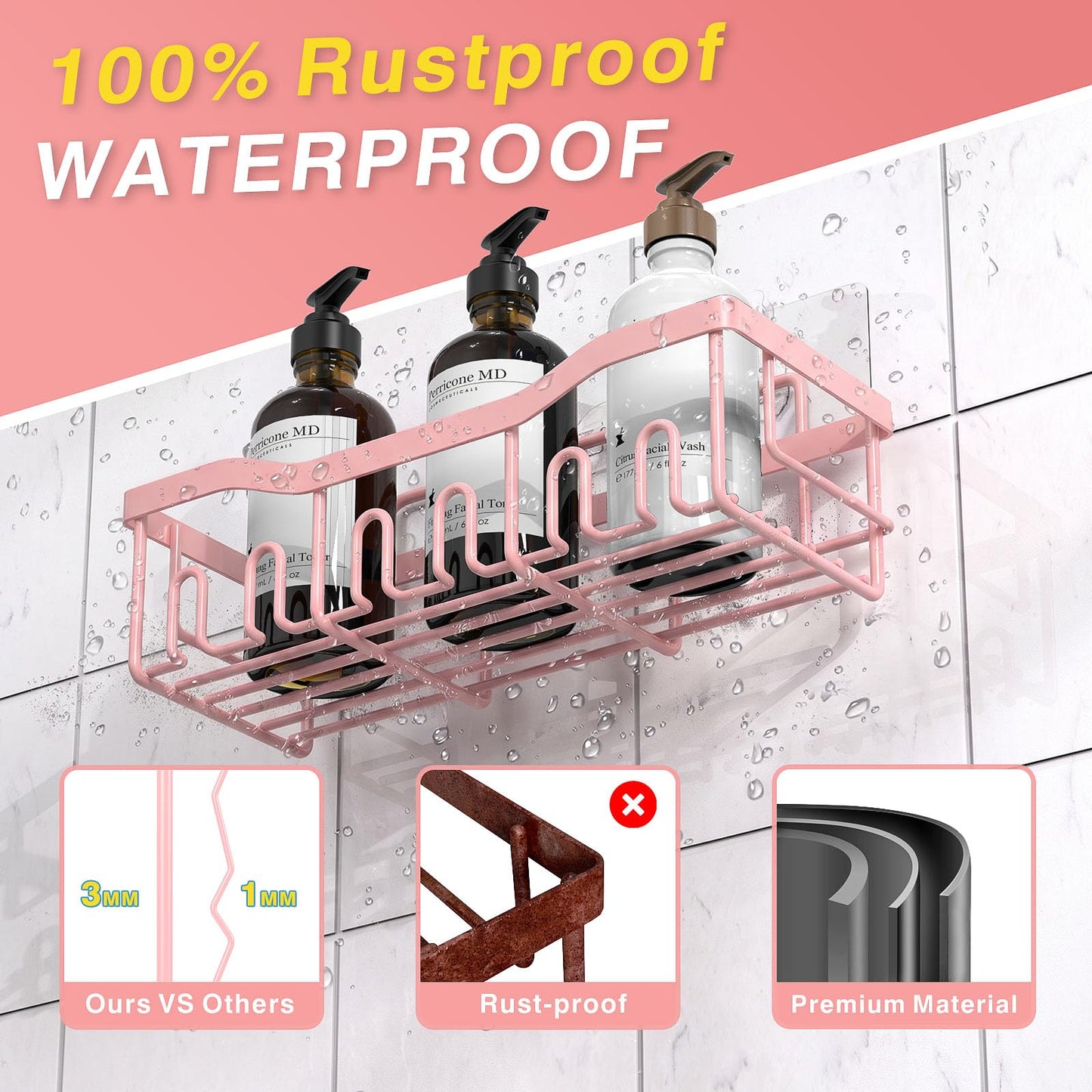 EUDELE Adhesive Shower Caddy, 5 Pack Rustproof Stainless Steel Bath Organizers With Large Capacity, No Drilling Shelves for Bathroom Storage & Home Decor