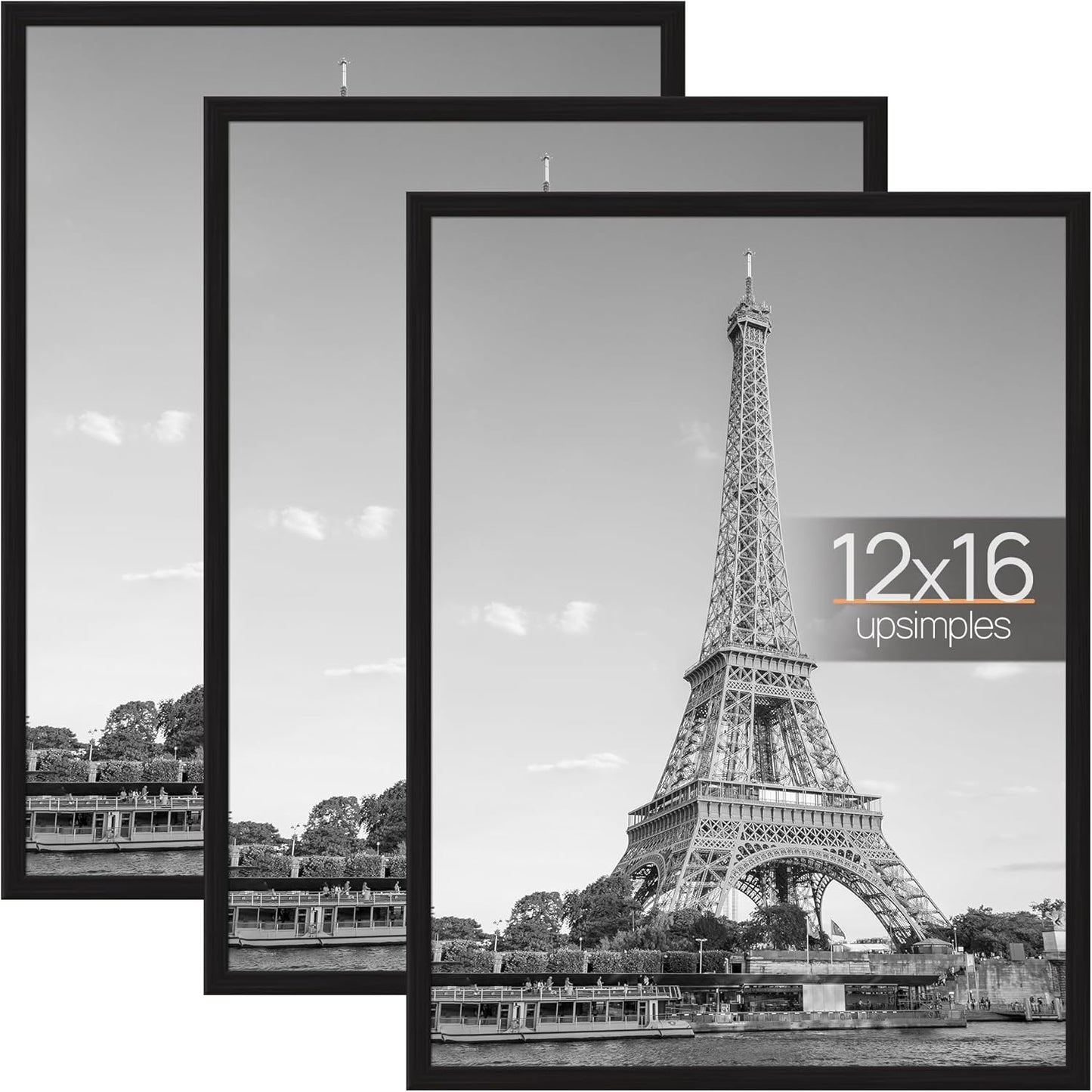 upsimples 12x16 Poster Frame, Easy Slide-In Assembly, Black, 3 Pack | Gallery Wall 12 x 16 Picture Frames Set for Family, Wedding, Christmas, Easy to Change Photos