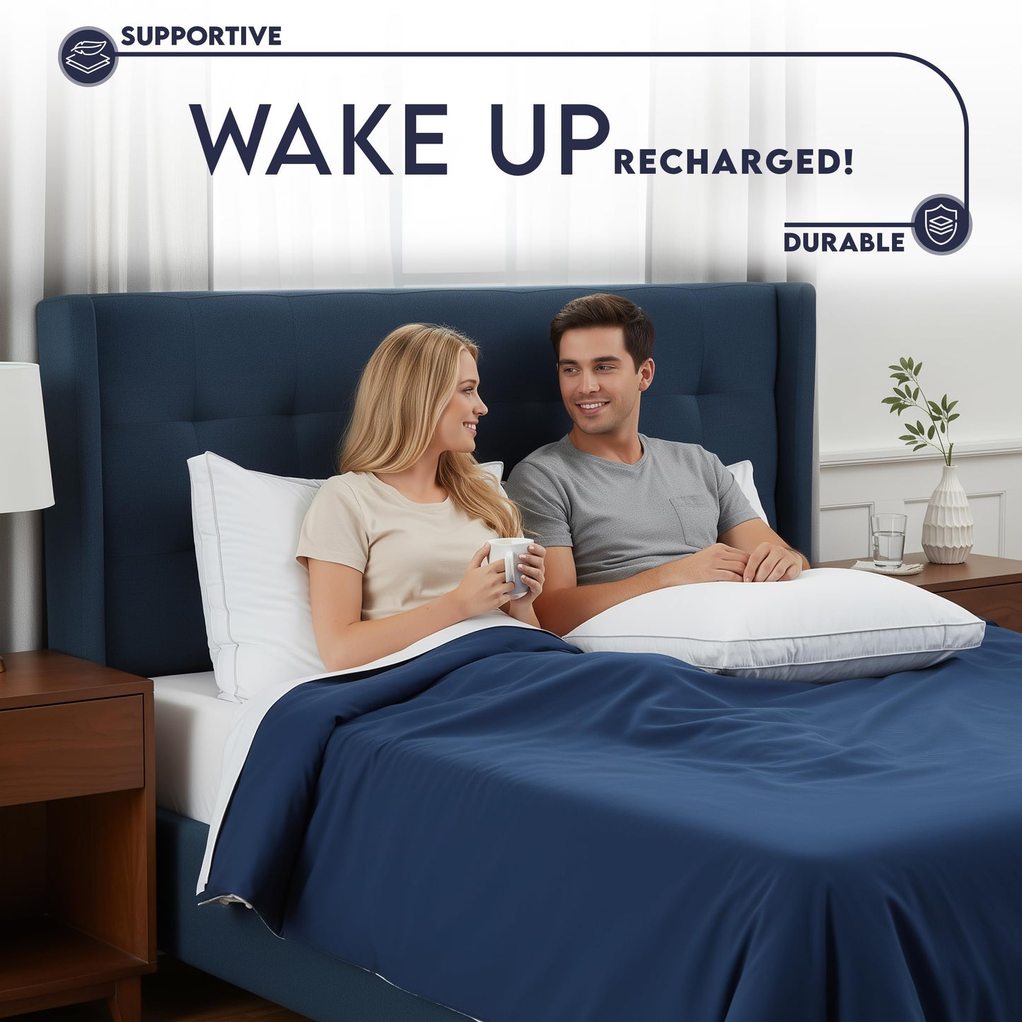 Utopia Bedding Gusset Bed Pillow, Hotel Pillows Queen Size Set of 2, White | Cotton Blended Down alternative pillows for sleeping, soft fluffy cooling comfort for Back, side & stomach sleepers, 2 pack