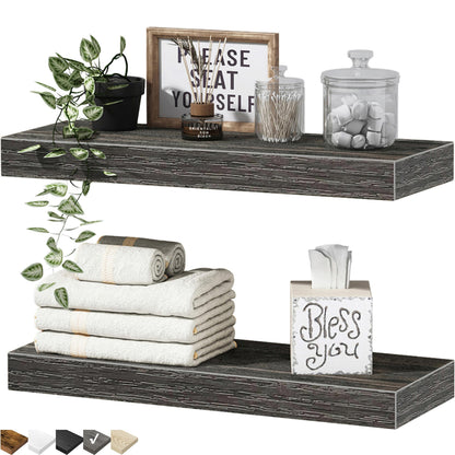 QEEIG Bathroom Floating Shelves for Wall - 15.7" Wall Mounted Shelf Over Toilet Farmhouse Home Decor Display Bookshelf Small 15.7 x 6.7 inch Set of 2, Rustic Brown (008-40BN)