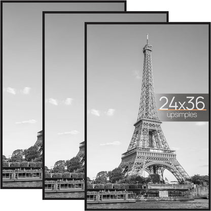 upsimples 12x16 Poster Frame, Easy Slide-In Assembly, Black, 3 Pack | Gallery Wall 12 x 16 Picture Frames Set for Family, Wedding, Christmas, Easy to Change Photos