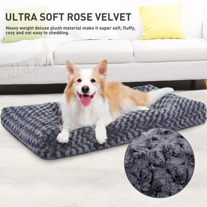 KSIIA Washable Dog Bed Medium Size Dog Crate Bed Plush Pet Mat 35"x23" Gray | Deluxe Plush Comfy Kennel Pad, Anti-Slip Bottom,Deep Sleeping Mat for Medium Dogs,Machine Washable for Easy Cleaning