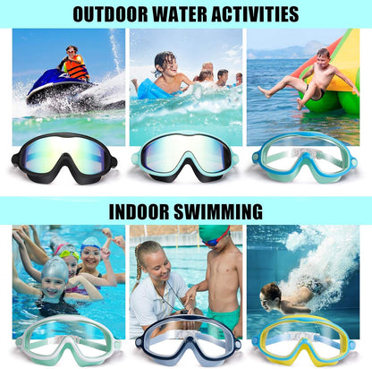 Seago Swim Goggles 2 Pack Anti-Fog Anti-UV Wide View Swimming Goggles for Kids 3-14