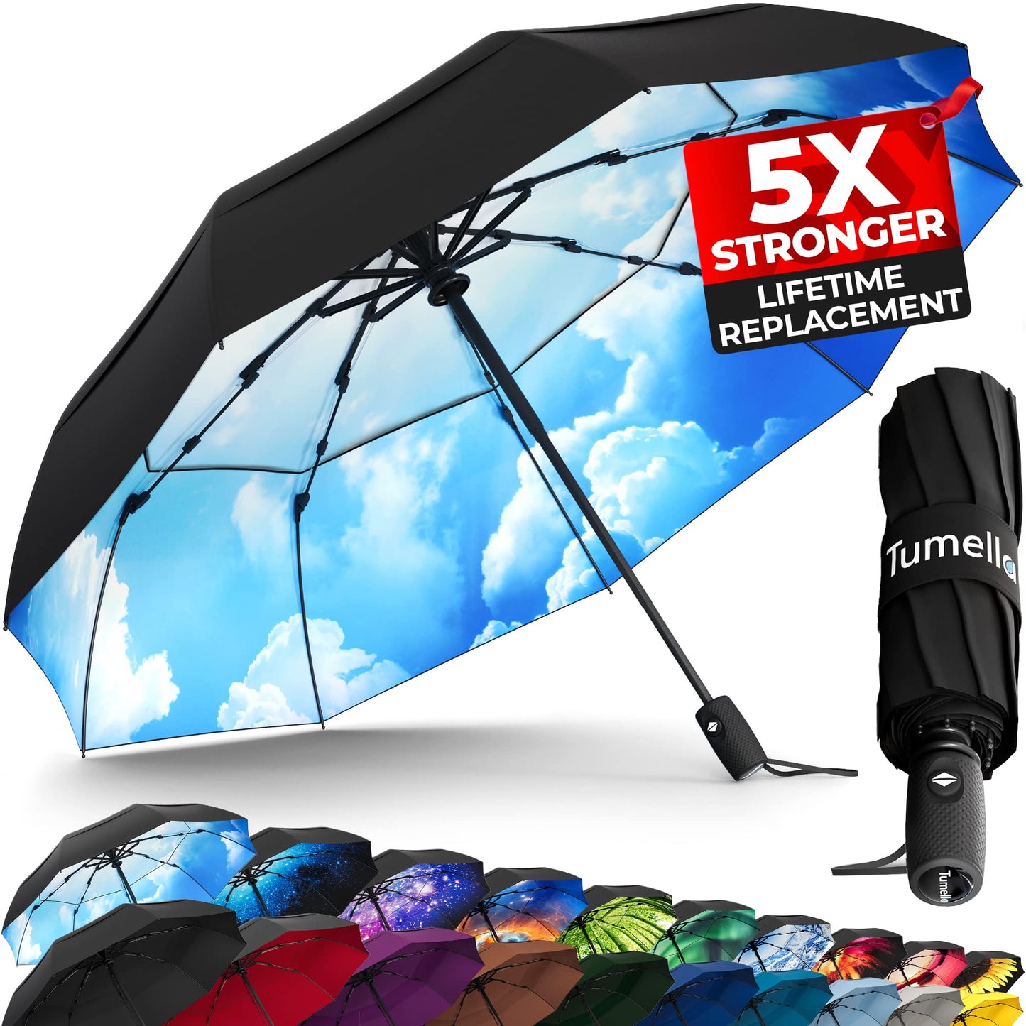Strongest Windproof Travel Umbrella (Compact, 100MPH Wind-Tested), Light, Portable, One-Handed Use, Automatic Folding Rain Umbrella, Durable, Premium Grip, Fits Car & Backpack