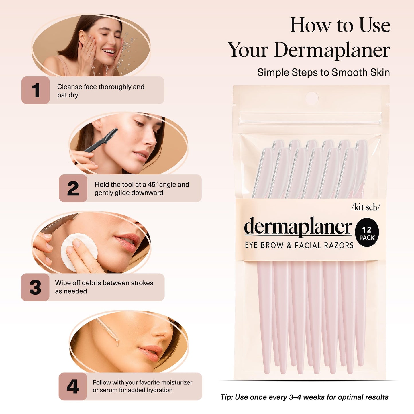 Kitsch Dermaplane Razor for Women Face – Terracotta, 12 pcs | Face Razors for Women & Men, Eyebrow Razor & Face Shaver – Exfoliating Facial Razor & Dermaplaner as Tool for Smoother Skin