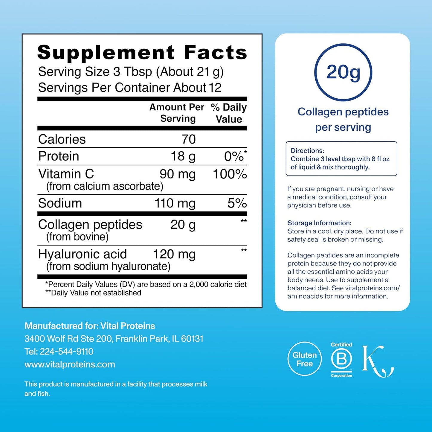 Vital Proteins Collagen Peptides Powder Advanced, Unflavored, 20oz | Hyaluronic Acid & Vitamin C, Supports Hair Skin & Nails, Collagen Peptides, 27 Servings
