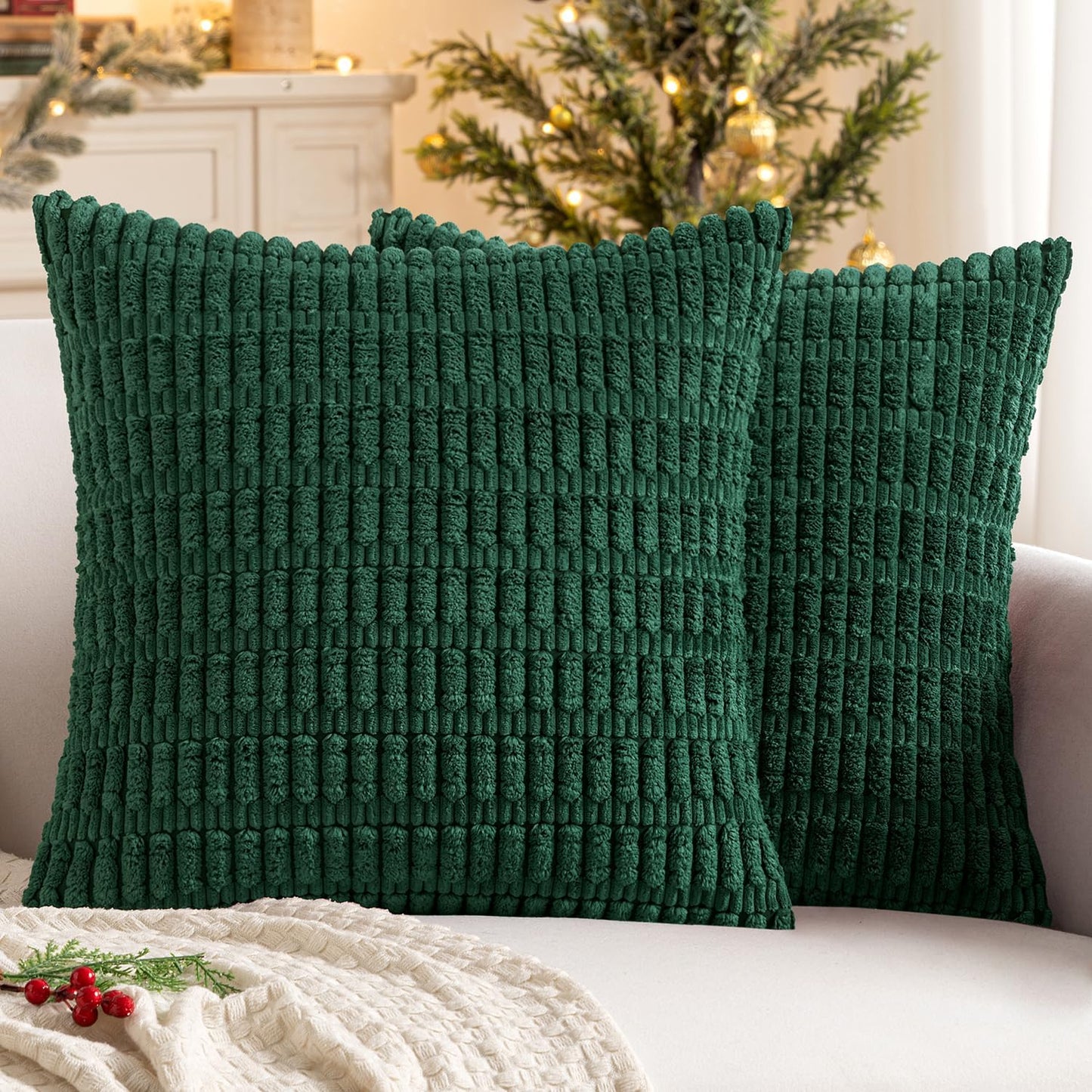 MIULEE Corduroy Decorative Throw Pillow Covers 18x18 Aqua Green Pack of 2 | Soft Boho Striped Pillow Covers Modern Farmhouse Home Decor For Sofa Living Room Couch Bed