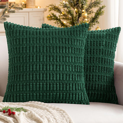 MIULEE Corduroy Decorative Throw Pillow Covers 18x18 Aqua Green Pack of 2 | Soft Boho Striped Pillow Covers Modern Farmhouse Home Decor For Sofa Living Room Couch Bed