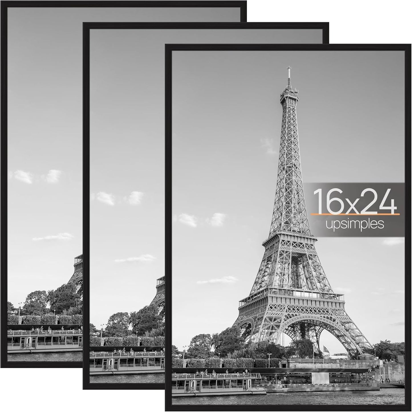upsimples 12x16 Poster Frame, Easy Slide-In Assembly, Black, 3 Pack | Gallery Wall 12 x 16 Picture Frames Set for Family, Wedding, Christmas, Easy to Change Photos