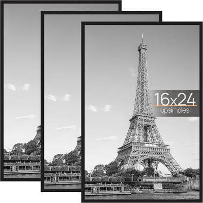 upsimples 12x16 Poster Frame, Easy Slide-In Assembly, Black, 3 Pack | Gallery Wall 12 x 16 Picture Frames Set for Family, Wedding, Christmas, Easy to Change Photos