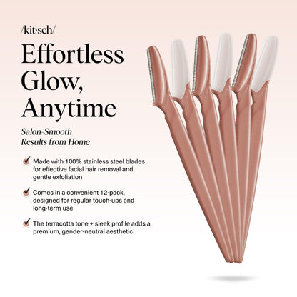 Kitsch Dermaplane Razor for Women Face – Terracotta, 12 pcs | Face Razors for Women & Men, Eyebrow Razor & Face Shaver – Exfoliating Facial Razor & Dermaplaner as Tool for Smoother Skin