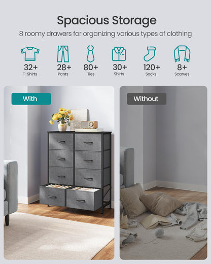 SONGMICS BELLAH Collection - Dresser for Bedroom, Chest of Drawers, Storage Organizer Unit, Closet, Entryway, Steel, 4 Drawers, Modern, Ink Black and Ebony Black ULGS314B01S