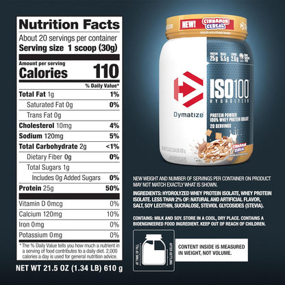 Dymatize ISO100 Protein Powder, 100% Whey Isolate, Cookies & Cream | 25g Protein, Hydrolyzed, Fast-Absorbing, Supports Muscle Health, 5.5g BCAAs, Gluten-Free, 20 Servings, 1.3 lb