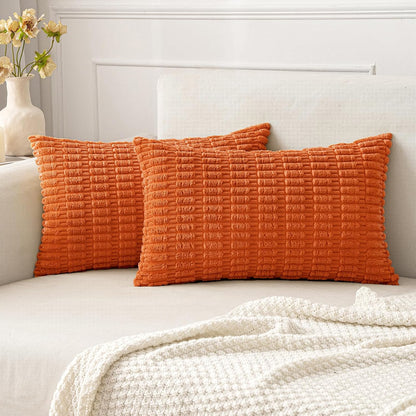 MIULEE Corduroy Decorative Throw Pillow Covers 18x18 Aqua Green Pack of 2 | Soft Boho Striped Pillow Covers Modern Farmhouse Home Decor For Sofa Living Room Couch Bed