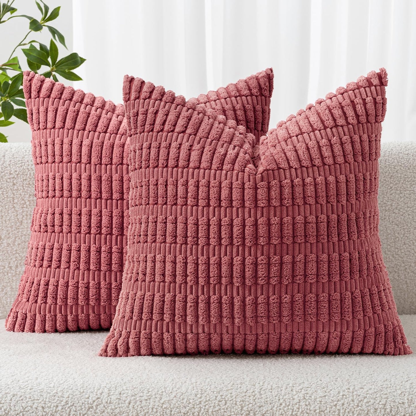 MIULEE Corduroy Decorative Throw Pillow Covers 18x18 Aqua Green Pack of 2 | Soft Boho Striped Pillow Covers Modern Farmhouse Home Decor For Sofa Living Room Couch Bed