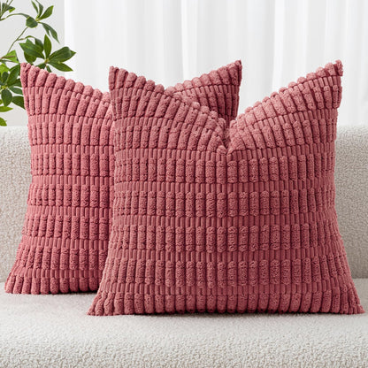 MIULEE Corduroy Decorative Throw Pillow Covers 18x18 Aqua Green Pack of 2 | Soft Boho Striped Pillow Covers Modern Farmhouse Home Decor For Sofa Living Room Couch Bed