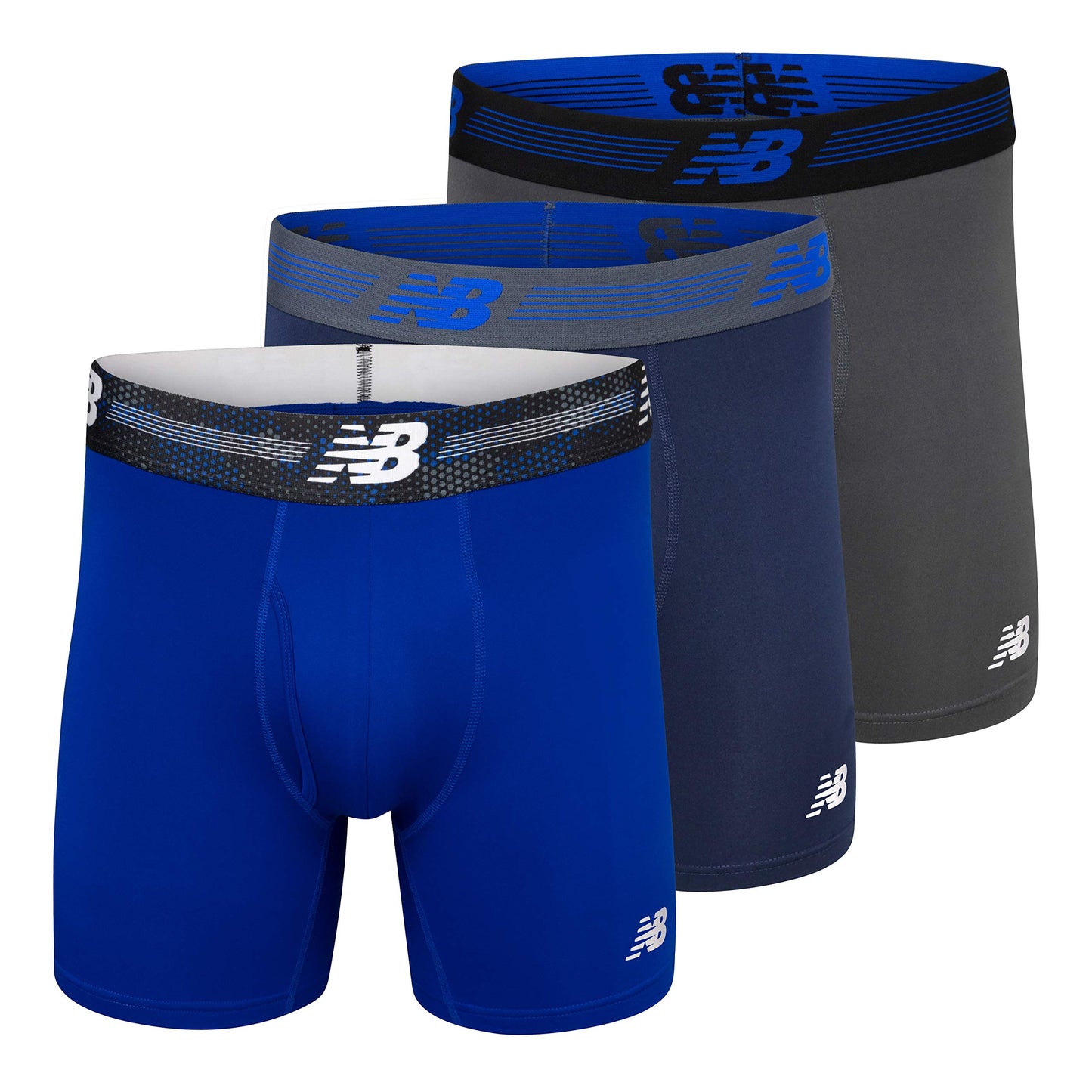 New Balance Men's Performance Boxer Briefs with Fly, Breathable Stretch Underwear, Moisture Wicking, Soft Waistband (3 Pack)