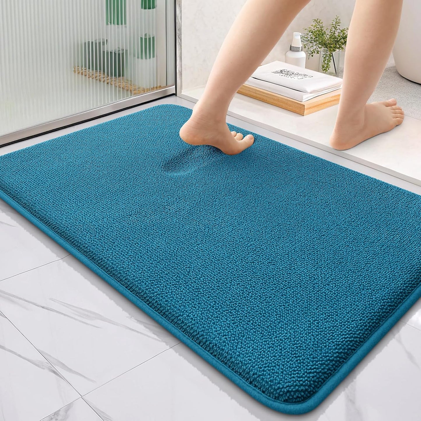 OLANLY Thick Memory Foam Bathroom Rugs 30x20, Soft Absorbent Bath Mat, Teal | Quick Dry Bath Rugs, Non-Slip Carpet, Machine Washable Mats for Bathroom Floor, Tub and Shower, Home Decor Accessories