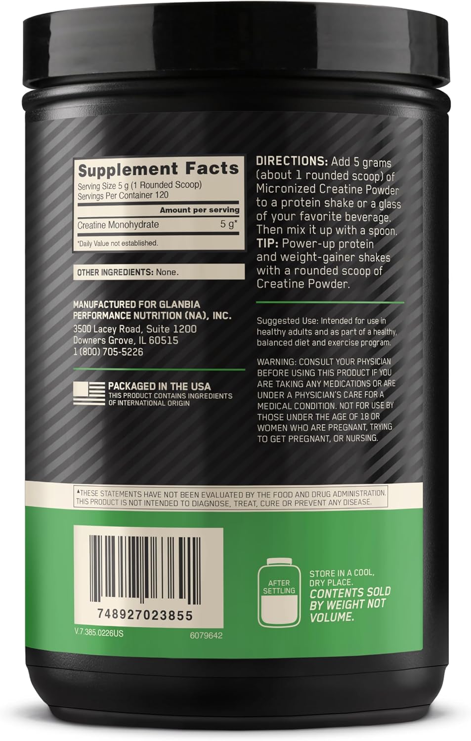 Optimum Nutrition Creatine, Micronized Creatine Monohydrate Powder, Supports Strength & Recovery, Banned Substance Tested, Unflavored, 5g per Serving, 60 Servings | 5g Micronized Creatine Monohydrate Powder Per Serving, Supports Muscle Strength & Power, E