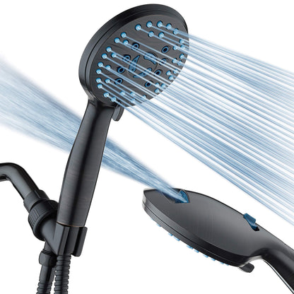 AquaCare 8-mode High Pressure Handheld Shower Head with 2-mode Power Wash | Stay Clean Nozzles, Dual Power Wash for Tub, Tile & Pets, Long 6 ft. Stainless Steel Hose, Wall & Overhead Brackets / Chrome