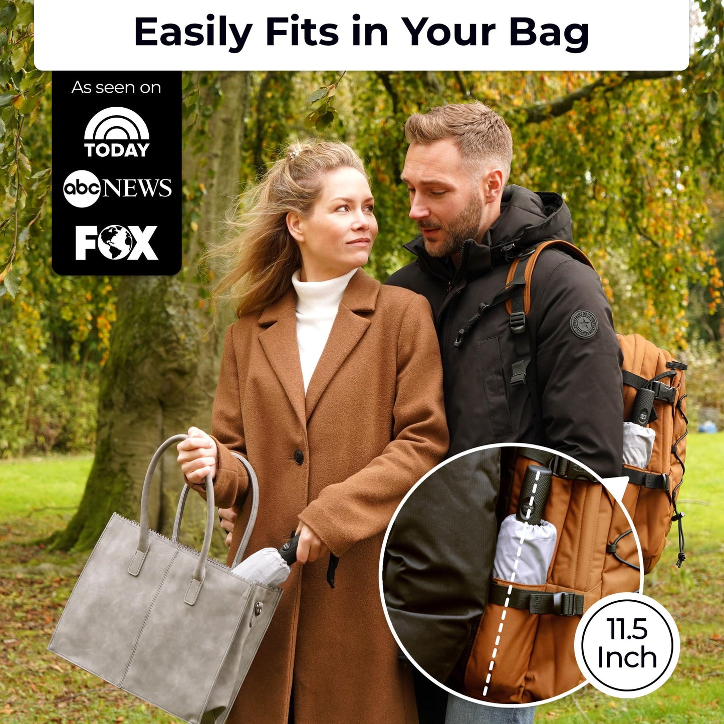 Strongest Windproof Travel Umbrella (Compact, 100MPH Wind-Tested), Light, Portable, One-Handed Use, Automatic Folding Rain Umbrella, Durable, Premium Grip, Fits Car & Backpack
