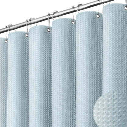 Waffle Shower Curtain 256 GSM Heavy Duty Fabric 72"x72" Dark Green | Thick Textured Cloth, Weighted Hem, Water Repellent Washable, Hotel Luxury Polyester Shower Curtain Set for Bathroom 12 Hooks