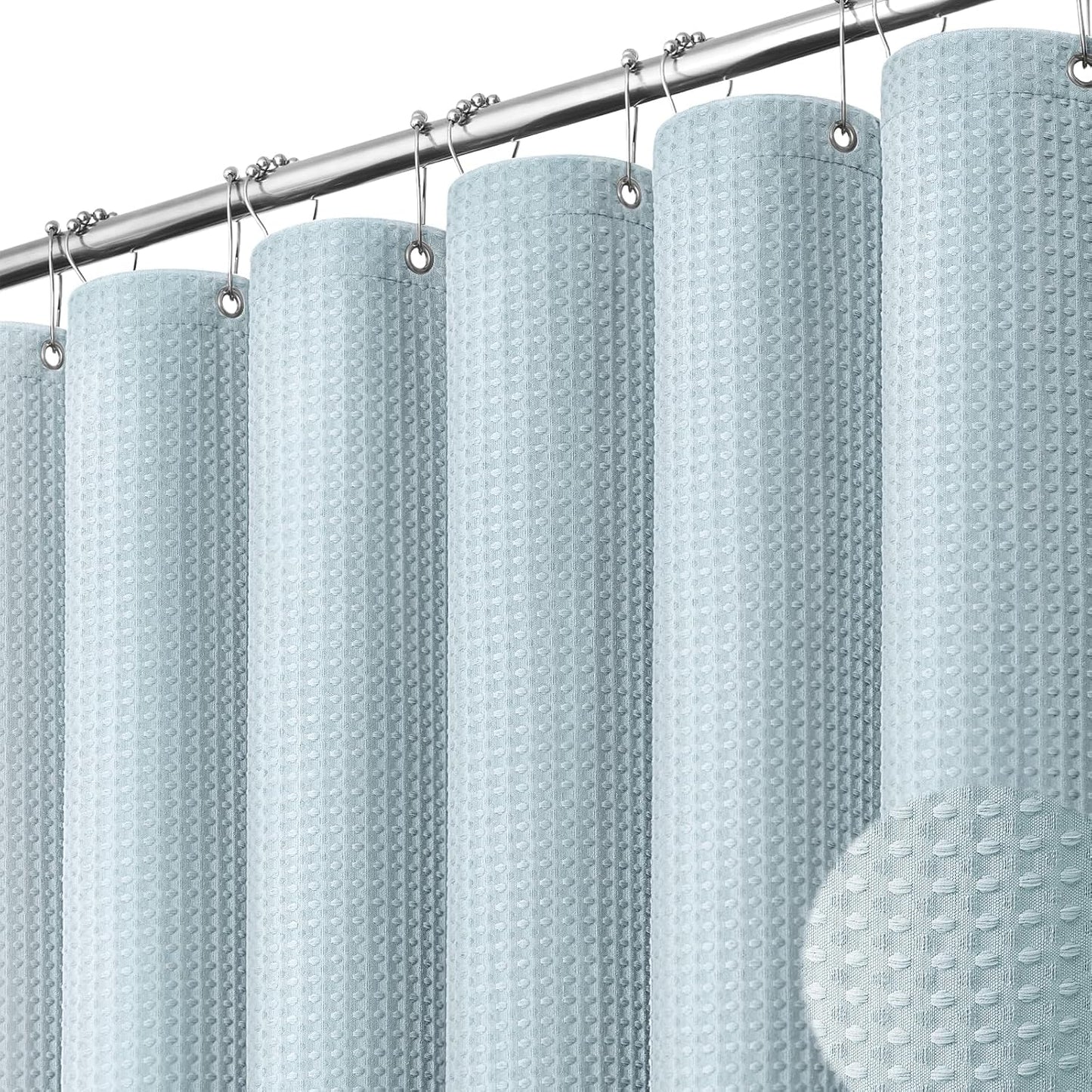 Waffle Shower Curtain 256 GSM Heavy Duty Fabric 72"x72" Dark Green | Thick Textured Cloth, Weighted Hem, Water Repellent Washable, Hotel Luxury Polyester Shower Curtain Set for Bathroom 12 Hooks