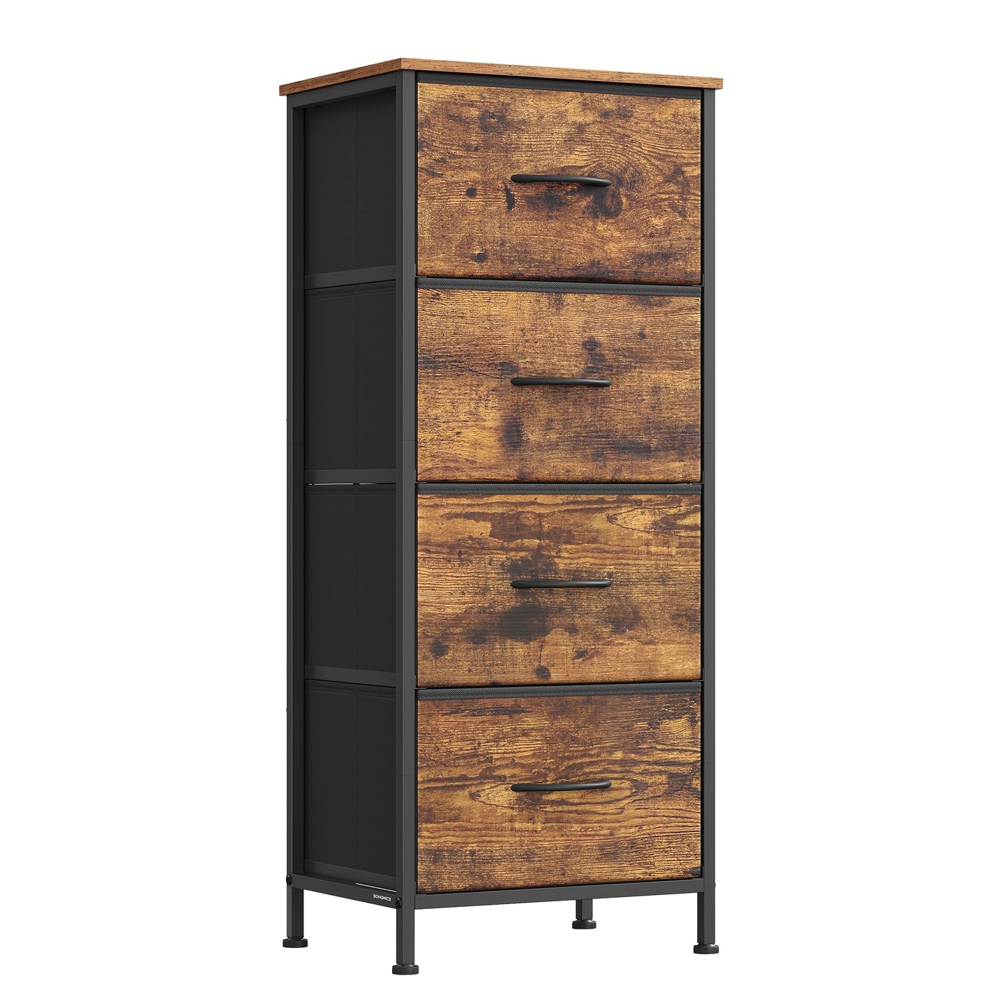 SONGMICS BELLAH Collection - Dresser for Bedroom, Chest of Drawers, Storage Organizer Unit, Closet, Entryway, Steel, 4 Drawers, Modern, Ink Black and Ebony Black ULGS314B01S