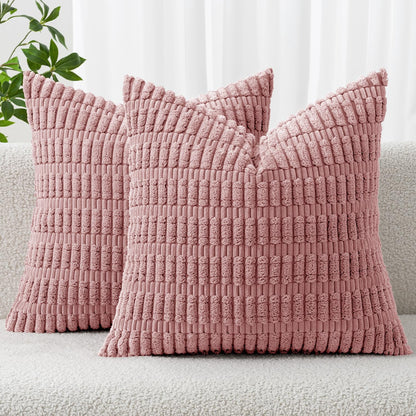 MIULEE Corduroy Decorative Throw Pillow Covers 18x18 Aqua Green Pack of 2 | Soft Boho Striped Pillow Covers Modern Farmhouse Home Decor For Sofa Living Room Couch Bed