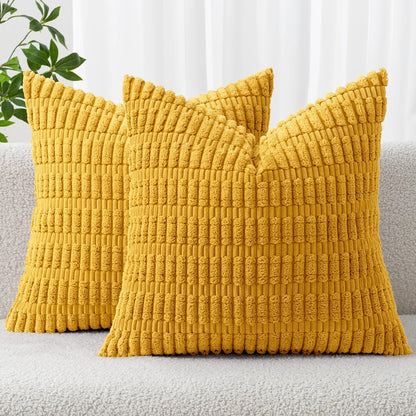 MIULEE Corduroy Decorative Throw Pillow Covers 18x18 Aqua Green Pack of 2 | Soft Boho Striped Pillow Covers Modern Farmhouse Home Decor For Sofa Living Room Couch Bed