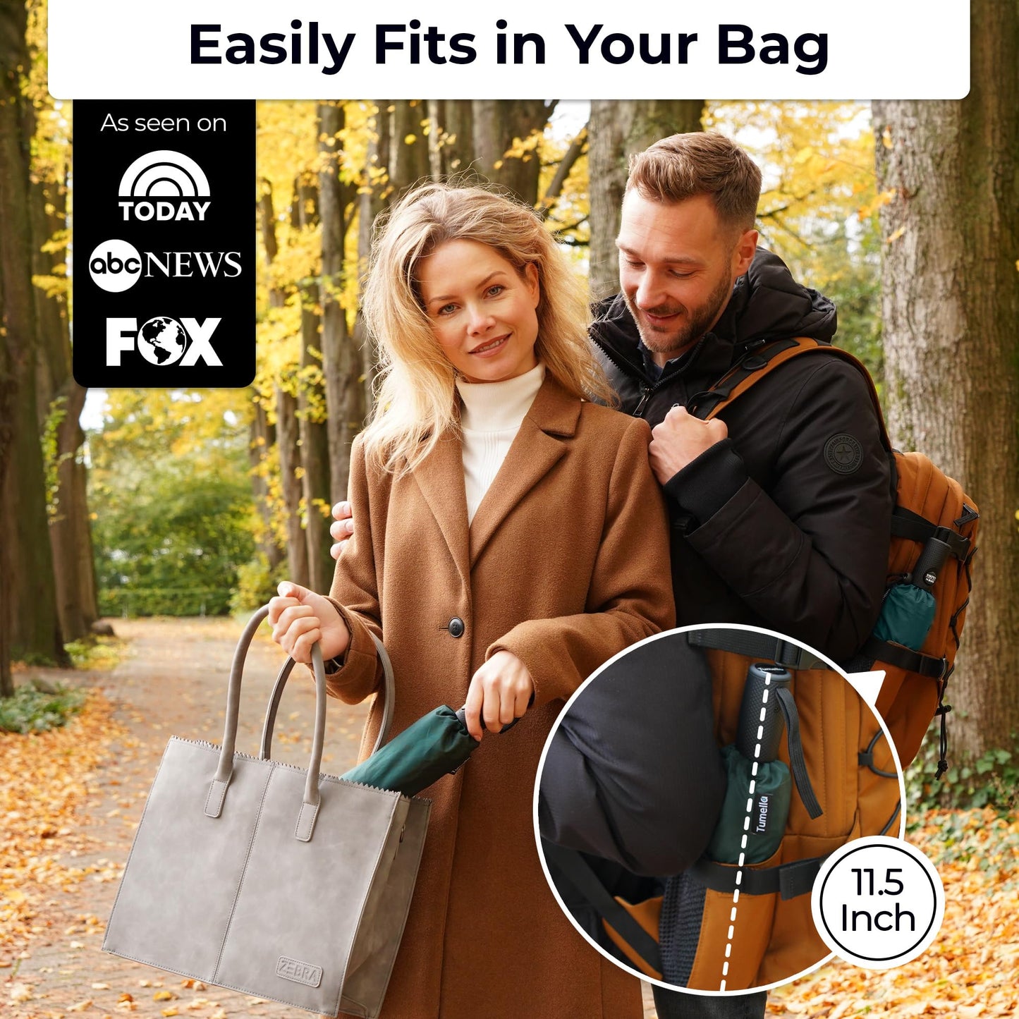 Strongest Windproof Travel Umbrella (Compact, 100MPH Wind-Tested), Light, Portable, One-Handed Use, Automatic Folding Rain Umbrella, Durable, Premium Grip, Fits Car & Backpack