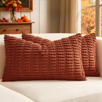 MIULEE Corduroy Decorative Throw Pillow Covers 18x18 Aqua Green Pack of 2 | Soft Boho Striped Pillow Covers Modern Farmhouse Home Decor For Sofa Living Room Couch Bed