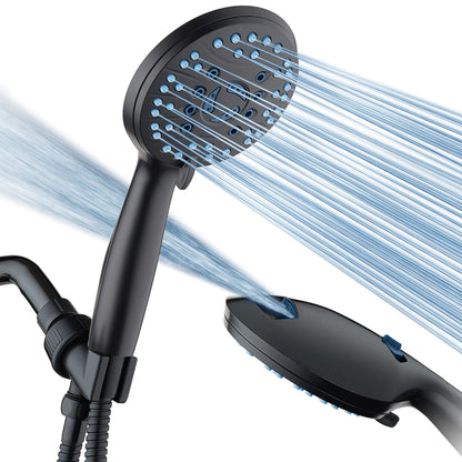 AquaCare 8-mode High Pressure Handheld Shower Head with 2-mode Power Wash | Stay Clean Nozzles, Dual Power Wash for Tub, Tile & Pets, Long 6 ft. Stainless Steel Hose, Wall & Overhead Brackets / Chrome
