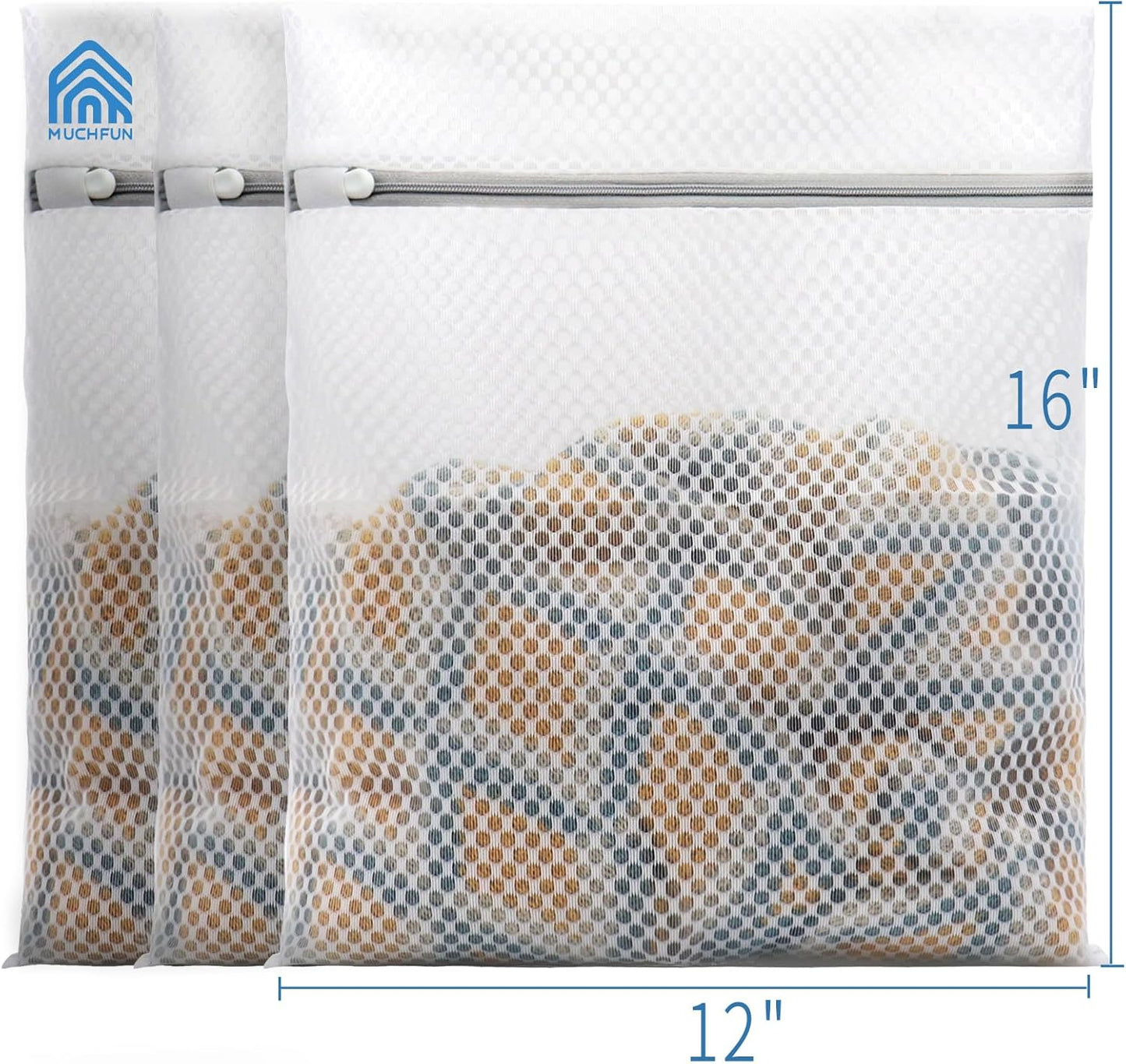 Muchfun 3Pcs Durable Honeycomb Mesh Laundry Bags for Delicates 12x16 Inches | (3 Medium)