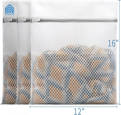 Muchfun 3Pcs Durable Honeycomb Mesh Laundry Bags for Delicates 12x16 Inches | (3 Medium)