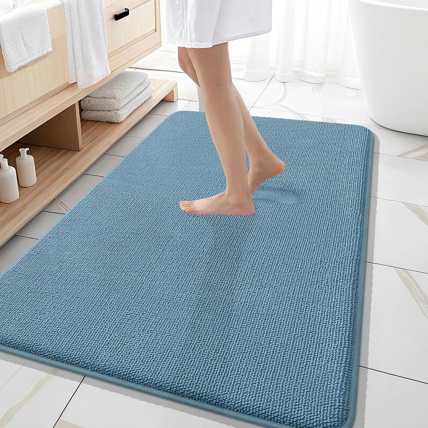 OLANLY Thick Memory Foam Bathroom Rugs 30x20, Soft Absorbent Bath Mat, Teal | Quick Dry Bath Rugs, Non-Slip Carpet, Machine Washable Mats for Bathroom Floor, Tub and Shower, Home Decor Accessories