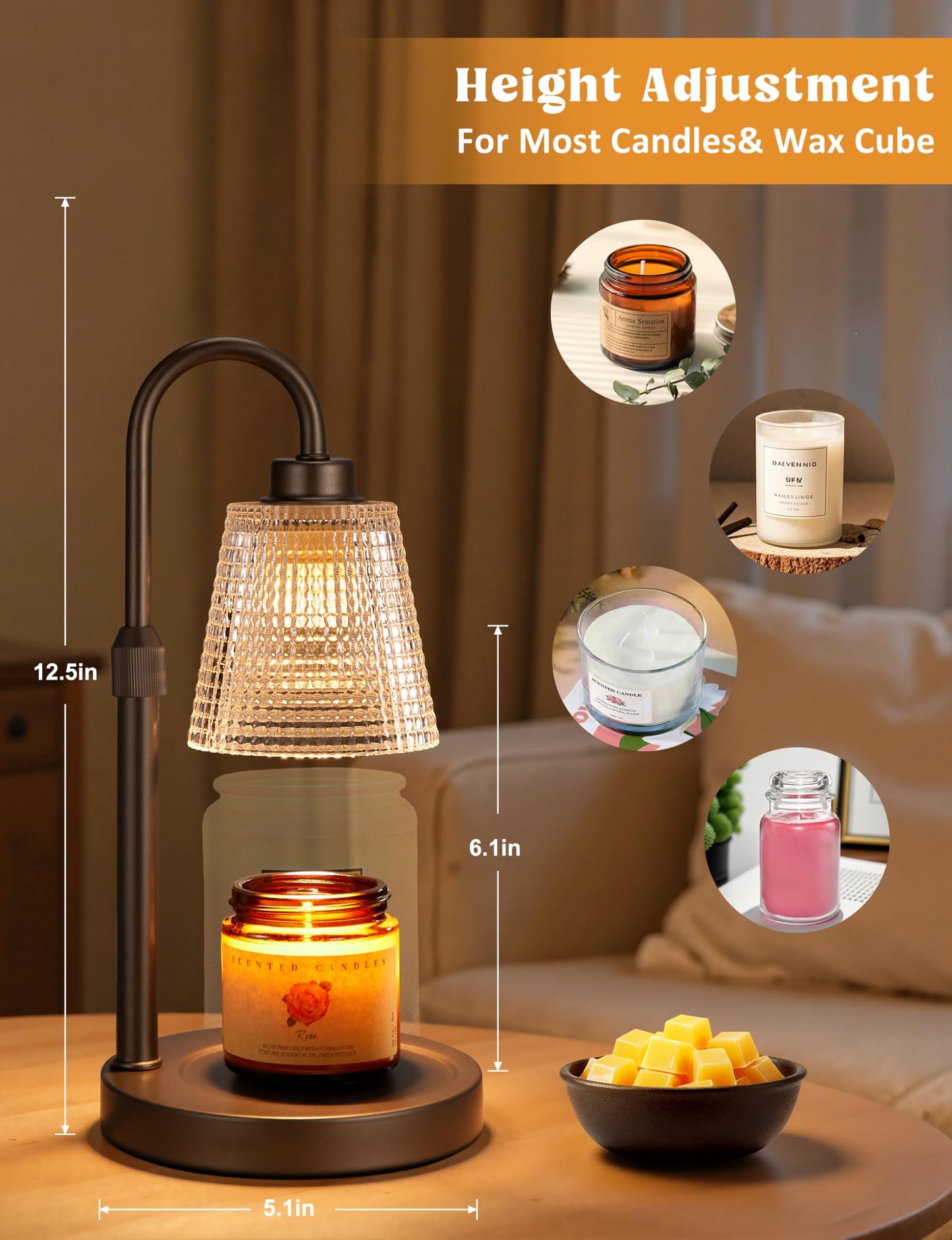 Candle Warmer Lamp with Timer Home Decor Birthday Gifts for Women | Dimmable Candle Warmer for Jar Candles, Height Adjustable Wax Melts Warmer,Room Decor House Warming Gifts New