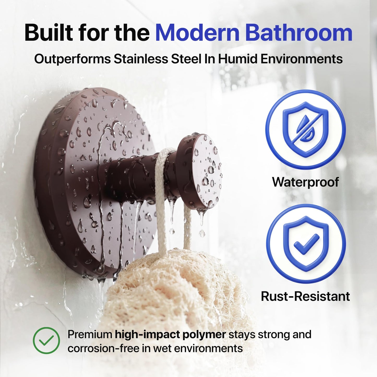 HOME SO Suction Cup Hooks for Shower & Bathroom Towel Holder 2-Pack Black | Waterproof Rustproof Organizer Hook Hanging Loofah Robe Coat Bath Accessories on Tile Glass Door Mirror + Optional 3M Disc